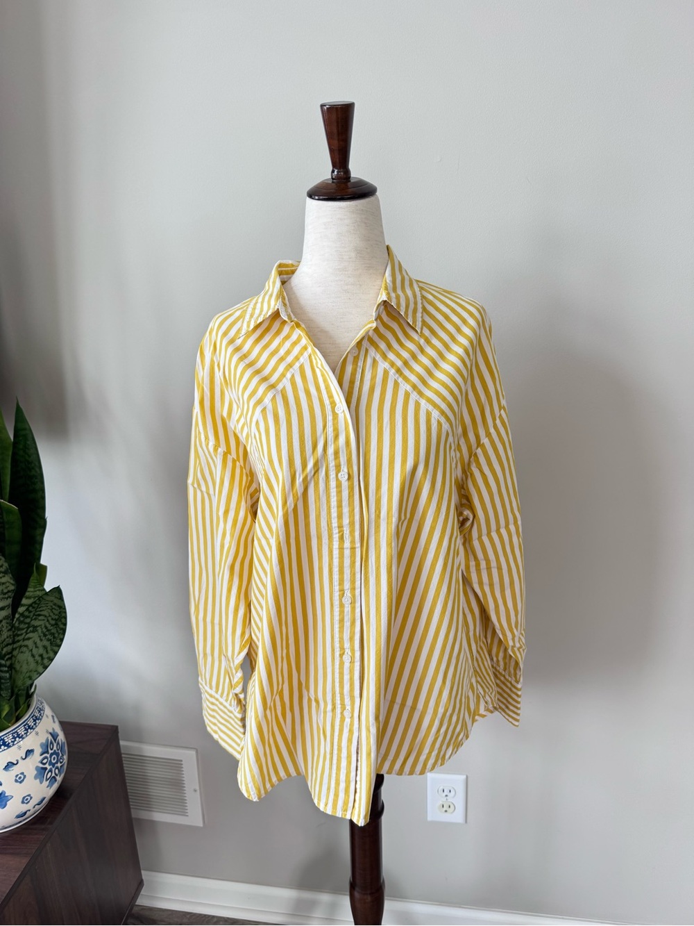 Nine West Yellow Striped Button-Front Shirt - Picture 1 of 6